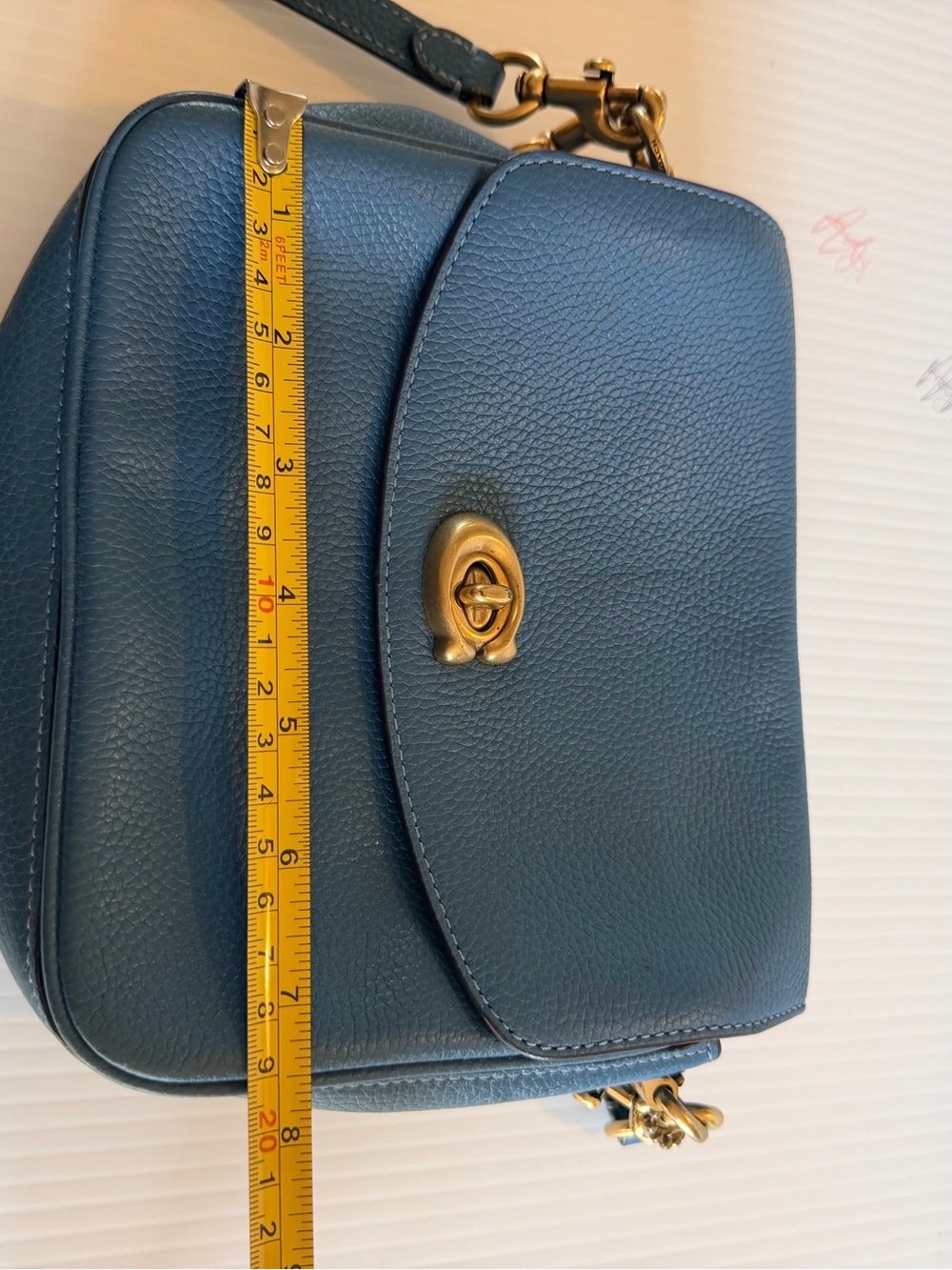 Coach Pebbled Leather Turnlock Crossbody in Navy Blue with Gold Hardware - Picture 6 of 7